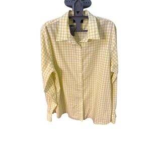 Lands End Womens Yel/Grn Gingham No Iron Supima Cotton shirt Ling Slv Sz 2X READ